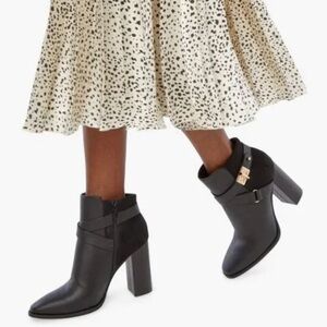 Black Carol booties with gold buckles size 7.5 chunky block heels JustFab